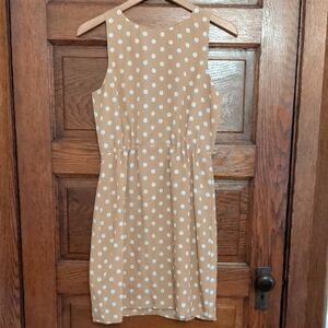 J. Crew Tan and White Polka Dot Midi Dress